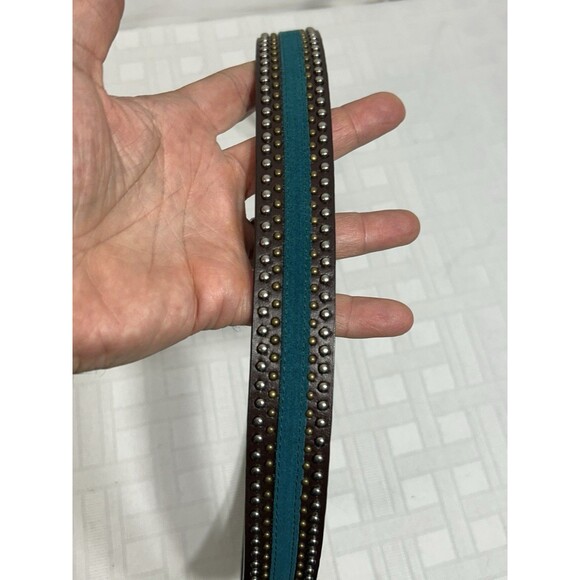 Harley Davidson Womens Size LARGE Brown Leather Teal Blue Gold Silver STUDDED main image 6